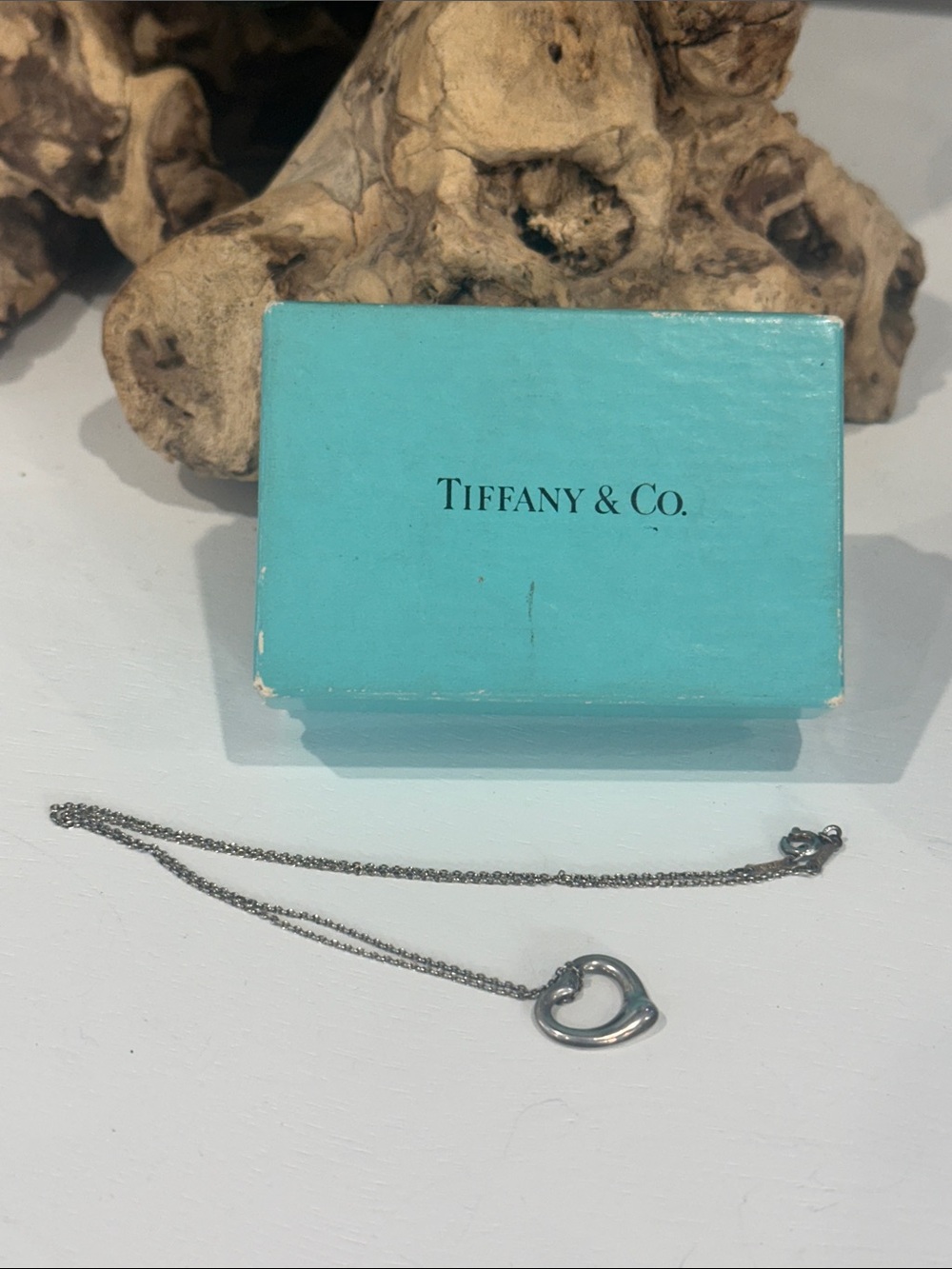 Tiffany & Co. Sterling Silver Open Heart Necklace with Pouch and Box